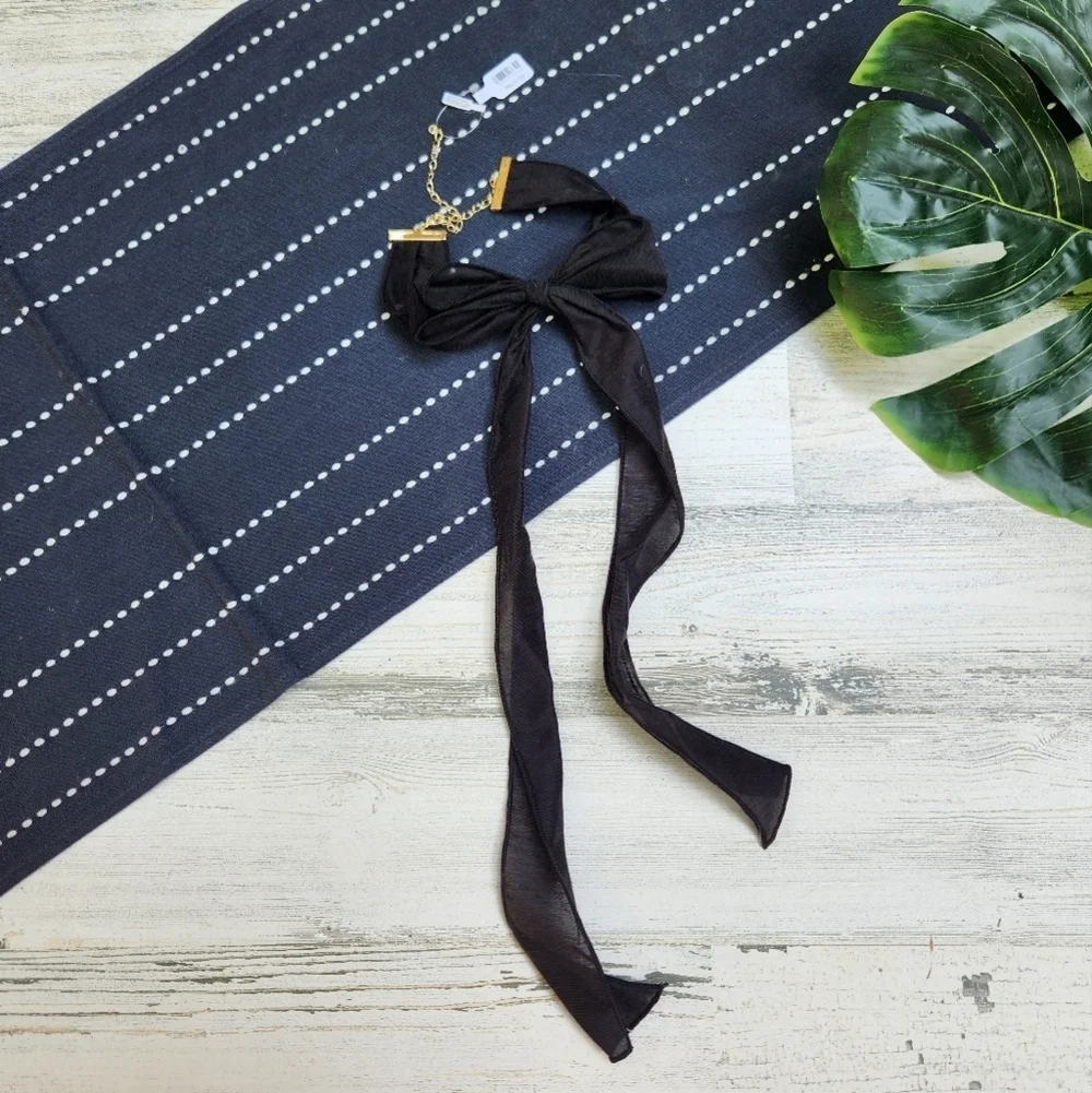 Free People Oversized Bow Choker Ribbon Necklace Black NWT
